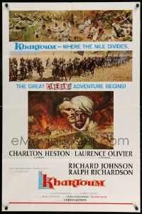 2g458 KHARTOUM style B 1sh '66 Frank McCarthy art of Charlton Heston & Laurence Olivier!