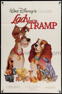 2g475 LADY & THE TRAMP 1sh R86 Disney classic dog cartoon, great image with Jock!