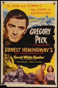 2g532 MACOMBER AFFAIR 1sh R52 Gregory Peck, Joan Bennett, Hemingway, Great White Hunter!
