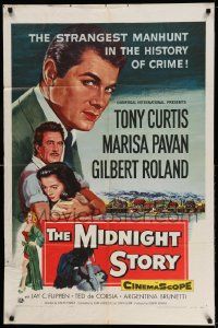 2g573 MIDNIGHT STORY 1sh '57 Tony Curtis in the strangest San Francisco manhunt in history!