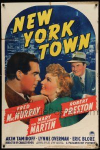 2g610 NEW YORK TOWN style A 1sh '41 Mary Martin, Fred MacMurray & Robert Preston + NY skyline!