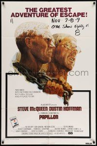 2g639 PAPILLON 1sh '73 wonderful art of prisoners Steve McQueen & Dustin Hoffman by Tom Jung!