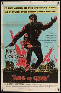 2g652 PATHS OF GLORY 1sh '58 Stanley Kubrick, great artwork of Kirk Douglas in WWI!