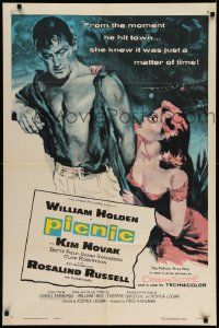 2g659 PICNIC int'l 1sh '56 great art of barechested William Holden & sexy long-haired Kim Novak!