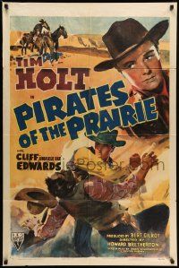 2g668 PIRATES OF THE PRAIRIE style A 1sh '42 cool artwork of fighting cowboy Tim Holt!