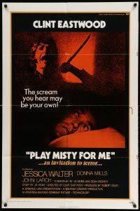 2g670 PLAY MISTY FOR ME int'l 1sh '71 classic Clint Eastwood, Jessica Walter, invitation to terror!