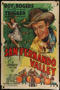2g738 SAN FERNANDO VALLEY 1sh '44 great art of Roy Rogers King of the Cowboys & Dale Evans!