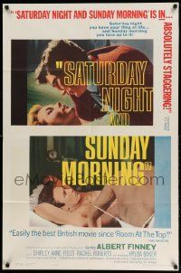 2g740 SATURDAY NIGHT & SUNDAY MORNING 1sh '61 close-up of Albert Finney & Shirley Anne Field!