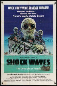 2g760 SHOCK WAVES 1sh '77 Peter Cushing, art of Nazi zombies terrorizing boat!