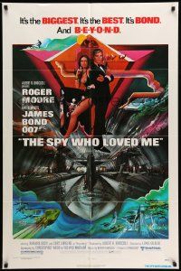 2g791 SPY WHO LOVED ME 1sh '77 cool art of Roger Moore as James Bond by Bob Peak!