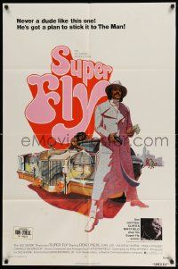 2g807 SUPER FLY 1sh '72 great artwork of Ron O'Neal with car & girl sticking it to The Man!