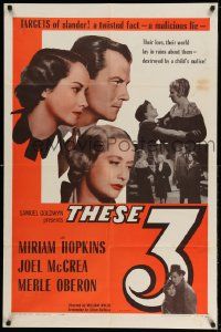 2g840 THESE THREE 1sh R54 Miriam Hopkins, Merle Oberon & Joel McCrea tortured by a suppressed love