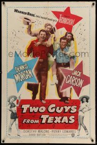 2g883 TWO GUYS FROM TEXAS 1sh '48 Dorothy Malone & Penny Edwards riding Dennis Morgan & Jack Carson!