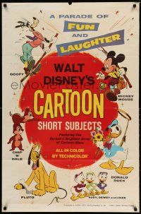 2g920 WALT DISNEY'S CARTOON SHORT SUBJECTS 1sh '65 Goofy, Mickey, Donald Duck, Pluto, Chip & Dale!
