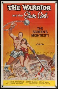 2g922 WARRIOR & THE SLAVE GIRL 1sh '59 awesome artwork of gladiator & girl, mightiest Italian epic!