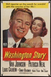 2g924 WASHINGTON STORY 1sh '52 great close up image of Van Johnson & Patricia Neal!