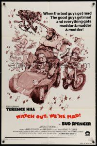 2g925 WATCH OUT WE'RE MAD 1sh R76 wacky art of Terence Hill & Bud Spencer in buggy!