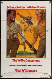 2g952 WILBY CONSPIRACY 1sh '75 art of Sidney Poitier & Michael Caine with helicopter!