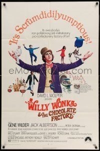 2g960 WILLY WONKA & THE CHOCOLATE FACTORY 1sh '71 Gene Wilder, it's scrumdidilyumptious!