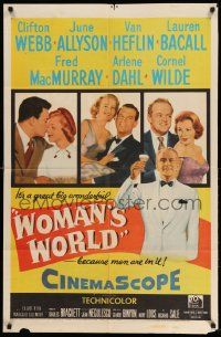 2g970 WOMAN'S WORLD 1sh '54 June Allyson, Clifton Webb, Van Heflin, Lauren Bacall, Arlene Dahl!