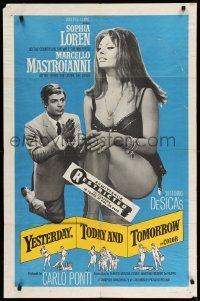 2g980 YESTERDAY, TODAY & TOMORROW 1sh '64 sexy Sophia Loren, Marcello Mastroianni, De Sica!