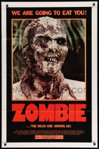 2g998 ZOMBIE 1sh '80 Zombi 2, Lucio Fulci classic, gross c/u of undead, we are going to eat you!