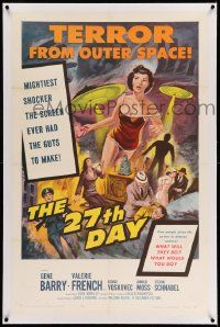 2j086 27th DAY linen 1sh '57 terror from space, mightiest shocker the screen ever had guts to make!