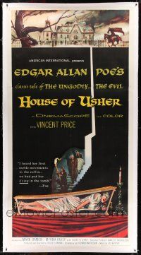 2j061 HOUSE OF USHER linen 3sh '60 Edgar Allan Poe's tale of evil, cool art by Reynold Brown!