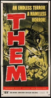 2j271 THEM 3sh '54 classic sci-fi, cool art of horror horde of giant bugs terrorizing people!