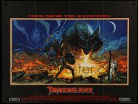 2j182 DRAGONSLAYER British quad '81 cool Bysouth fantasy art of Peter MacNicol w/spear, dragon!