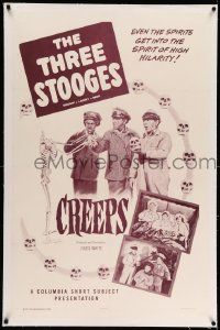 2j094 CREEPS linen 1sh '56 great images of The Three Stooges w/ Shemp with skeleton & skulls!