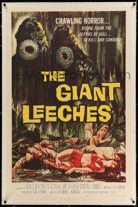 2j107 GIANT LEECHES linen 1sh '59 rising from the depths of Hell to kill and conquer, great art!