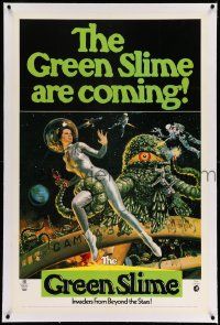 2j109 GREEN SLIME linen 1sh '69 classic cheesy sci-fi movie, Livoti art of sexy astronaut & monster!