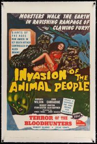 2j112 INVASION OF THE ANIMAL PEOPLE/TERROR OF THE BLOODHUNTERS linen 1sh '62 rampaging monsters!