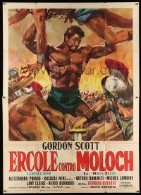 2j212 HERCULES AGAINST MOLOCH Italian 2p '63 Ciriello art of strongest man Gordon Scott fighting!