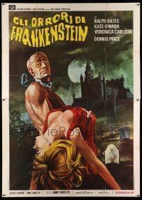 2j276 HORROR OF FRANKENSTEIN Italian 2p '72 Hammer, different Crovato art of monster & sexy girl!