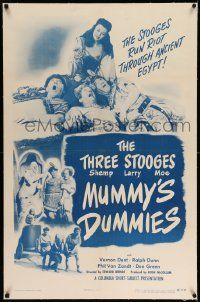 2j119 MUMMY'S DUMMIES linen 1sh '48 The Three Stooges w/ Shemp run a riot through Ancient Egypt!