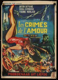 2k268 CIRCUS OF HORRORS Belgian '60 outrageous horror art of sexy trapeze girl hanging by neck!