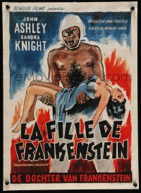 2k275 FRANKENSTEIN'S DAUGHTER Belgian '58 great full-length art of wacky monster holding sexy girl!
