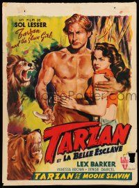 2k287 TARZAN & THE SLAVE GIRL Belgian '50 different art of Lex Barker with jungle animals!
