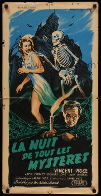 2k238 HOUSE ON HAUNTED HILL French 16x32 '59 classic Vincent Price, art of skeleton chasing girl!