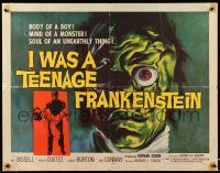 2k028 I WAS A TEENAGE FRANKENSTEIN 1/2sh '57 wonderful close up art of wacky monster!