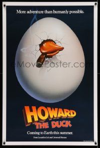 2k162 HOWARD THE DUCK teaser 1sh '86 George Lucas, great art of hatching egg with cigar in mouth!