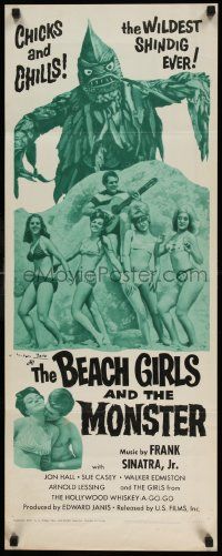 2k051 BEACH GIRLS & THE MONSTER insert '65 schlocky grade-Z movie, music by Frank Sinatra Jr.!