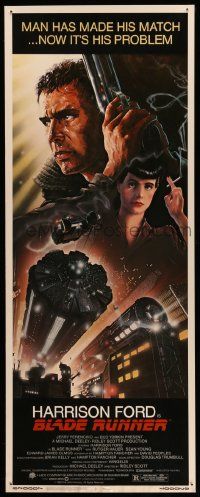 2k054 BLADE RUNNER insert '82 Ridley Scott sci-fi classic, art of Harrison Ford by John Alvin!