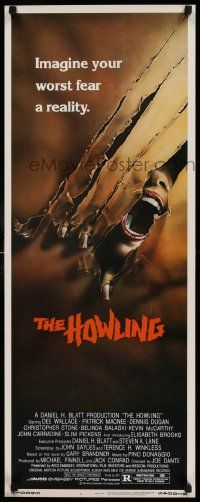2k072 HOWLING style D insert '81 Joe Dante, cool art of screaming female attacked by werewolf!