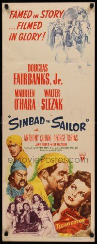 2k083 SINBAD THE SAILOR insert '46 artwork of Douglas Fairbanks Jr. & sexy Maureen O'Hara!