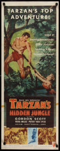 2k087 TARZAN'S HIDDEN JUNGLE insert '55 art of Gordon Scott & Zippy the chimp rescuing Vera Miles!
