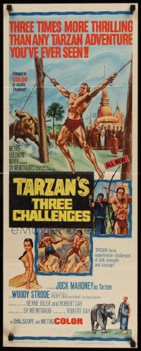 2k089 TARZAN'S THREE CHALLENGES insert '63 Edgar Rice Burroughs, artwork of bound Jock Mahoney!