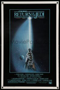 2k196 RETURN OF THE JEDI 1sh '83 George Lucas, art of hands holding lightsaber by Tim Reamer!